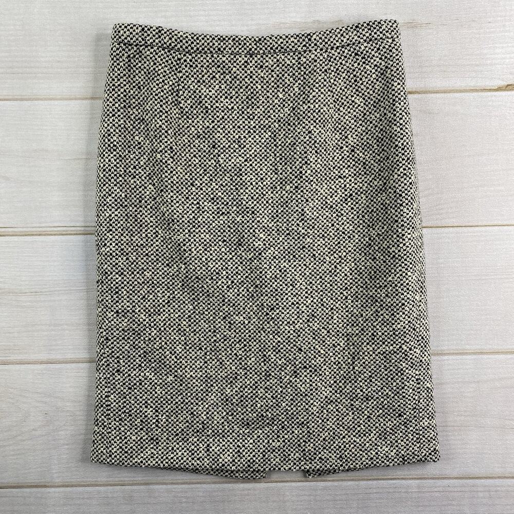 Vtg Saks Fifth Avenue Skirt Sz 6 Wool Cashmere Black Cream Tweed Lined Pencil